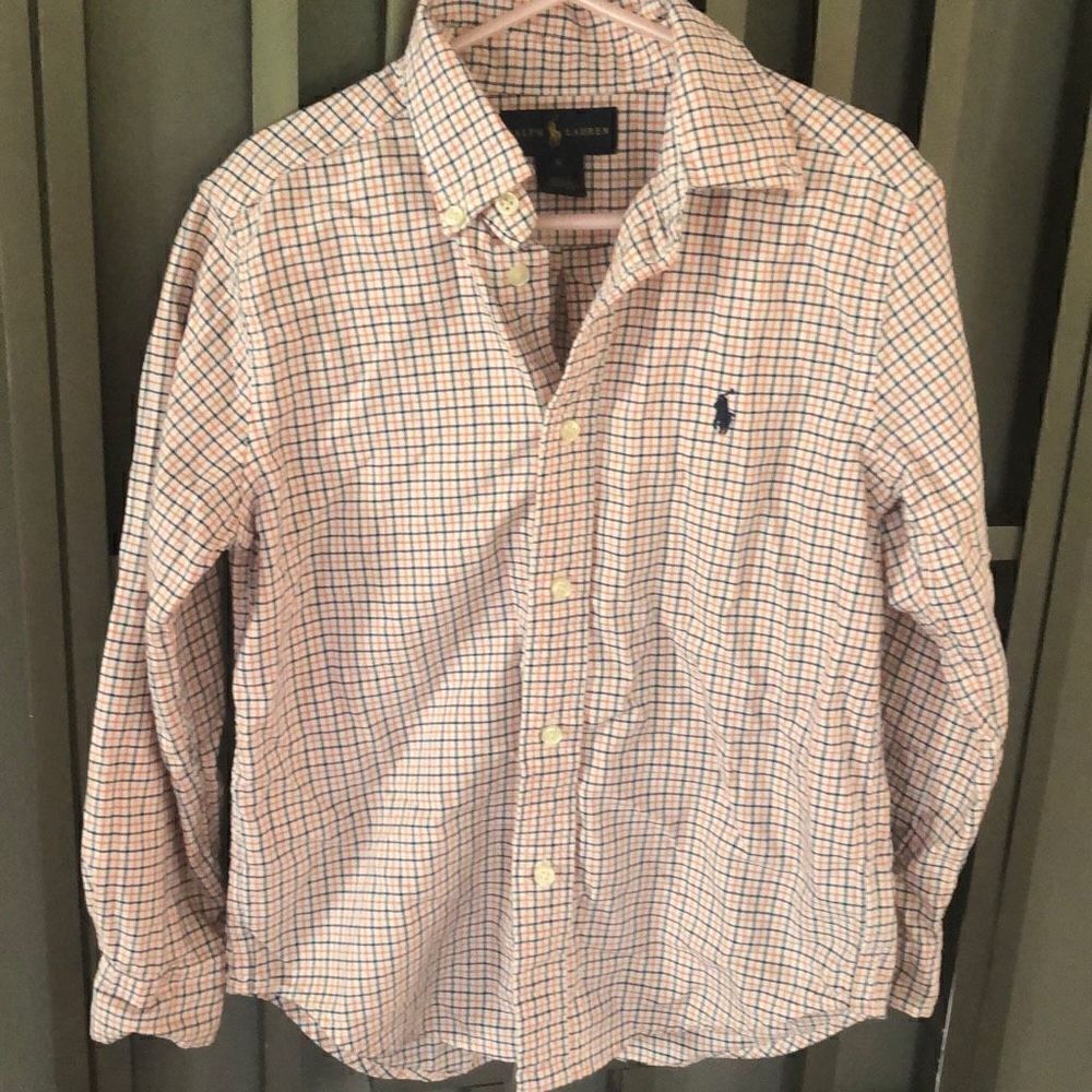 Ralph Lauren plaid checked button-down, Oxford, shirt, boys 6 long sleeve
